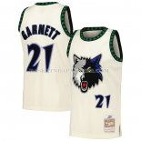 Maillot Minnesota Timberwolves Kevin Garnett NO 21 Mitchell & Ness Chainstitch Creme