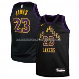 Maillot Enfant Los Angeles Lakers LeBron James NO 23 Ville 2023-24 Noir